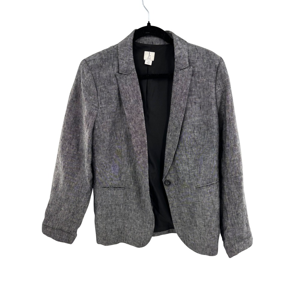 J. Crew Women Charcoal Gray 100% Linen Single Button Blazer Jacket Size 14
